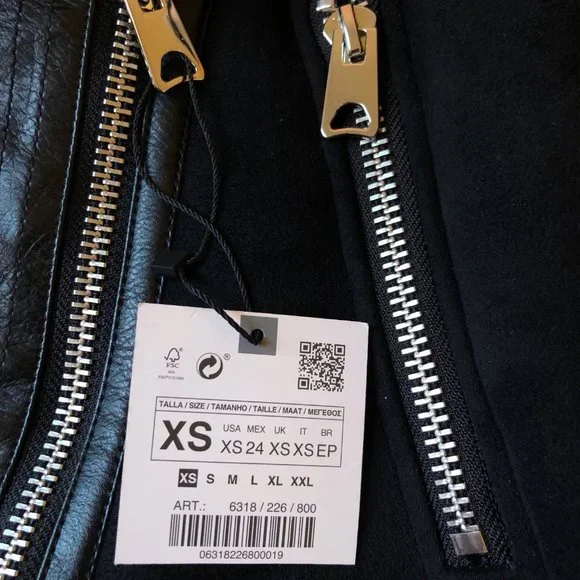 ZARA WOMEN BLACK DOUBLE FACED FAUX SUEDE MOTO JACKET SIZE XS NWT - Picture 12 of 12